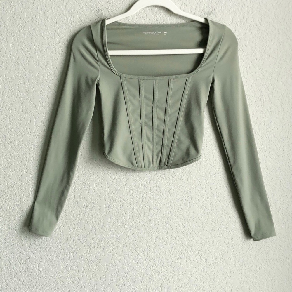Abercrombie and Fitch Seamless Soft A&F Corset Style Long Sleeve Top Square Neck